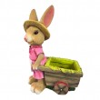 Statue lapin jardinière en résine rose et beige 45 cm avec brouette - 2