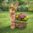 Statue lapin jardinière en résine rose et beige 45 cm avec brouette - 7