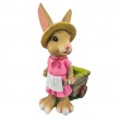 Statuette lapin jardinière en résine 31 cm rose champêtre avec chariot - 3