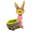 Statuette lapin jardinière en résine 31 cm rose champêtre avec chariot - 5