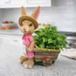 Statuette lapin jardinière en résine 31 cm rose champêtre avec chariot - 6