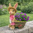 Statuette lapin jardinière en résine 31 cm rose champêtre avec chariot - 7