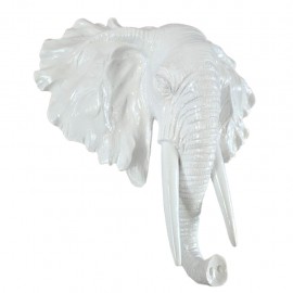 Statue tête éléphant murale en résine blanche brillante 40 cm