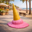 Stop trottoir glace renversée XXL résine fibrée 112 cm rose humour - 7