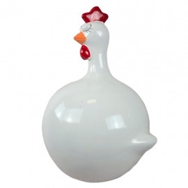 tatue poule décorative en résine blanche brillante 60 cm