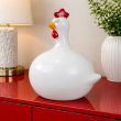 tatue poule décorative en résine blanche brillante 60 cm - 4