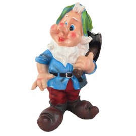 Nain de jardin résine chapeau vert pioche barbe blanche 39 cm