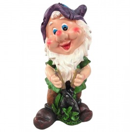 Nain de jardin résine chapeau violet sécateur barbe blanche 42 cm