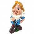 Nain de jardin r&eacute;sine chapeau jaune fourche barbe blanche 42 cm