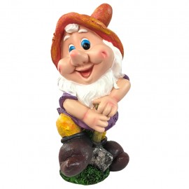 Nain de jardin résine chapeau orange pelle bêche barbe blanche 42 cm