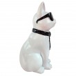 Statue chat résine blanc lunettes écharpe noire assis 40 cm - 4