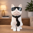 Statue chat résine blanc lunettes écharpe noire assis 40 cm - 7