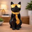 Statue chat résine noir lunettes écharpe dorées assis 40 cm - 7