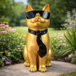 Statue chat résine doré lunettes écharpe noires assis 40 cm - 6
