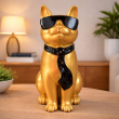 Statue chat résine doré lunettes écharpe noires assis 40 cm - 7