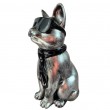 Statue chat résine acier lunettes écharpe noires assis 40 cm - 2