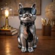 Statue chat résine acier lunettes écharpe noires assis 40 cm - 7
