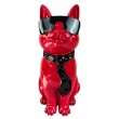 Statue chat r&eacute;sine rouge lunettes &eacute;charpe noires assis 40 cm