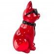 Statue chat résine rouge lunettes écharpe noires assis 40 cm - 5