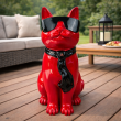 Statue chat résine rouge lunettes écharpe noires assis 40 cm - 6