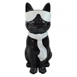 Statue chat résine noir lunettes écharpe blanches assis 40 cm