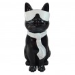 Statue chat r&eacute;sine noir lunettes &eacute;charpe blanches assis 40 cm