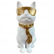 Statue chat résine blanc lunettes écharpe dorées assis 40 cm - 1