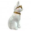 Statue chat résine blanc lunettes écharpe dorées assis 40 cm - 5