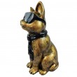 Statue chat résine doré antique lunettes écharpe noires assis 40 cm - 2