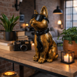 Statue chat résine doré antique lunettes écharpe noires assis 40 cm - 7