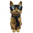 Statue chat r&eacute;sine dor&eacute; antique lunettes &eacute;charpe noires 30 cm