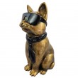 Statue chat résine doré antique lunettes écharpe noires 30 cm - 2