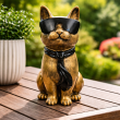 Statue chat résine doré antique lunettes écharpe noires 30 cm - 7