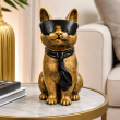 Statue chat résine doré antique lunettes écharpe noires 30 cm - 8