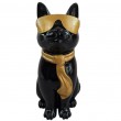 Statue chat r&eacute;sine noir lunettes &eacute;charpe dor&eacute;es 30 cm