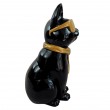Statue chat résine noir lunettes écharpe dorées 30 cm - 5