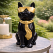 Statue chat résine noir lunettes écharpe dorées 30 cm - 7