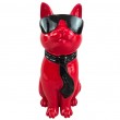 Statue chat r&eacute;sine rouge lunettes &eacute;charpe noires 30 cm