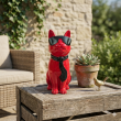 Statue chat résine rouge lunettes écharpe noires 30 cm - 7