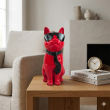 Statue chat résine rouge lunettes écharpe noires 30 cm - 8