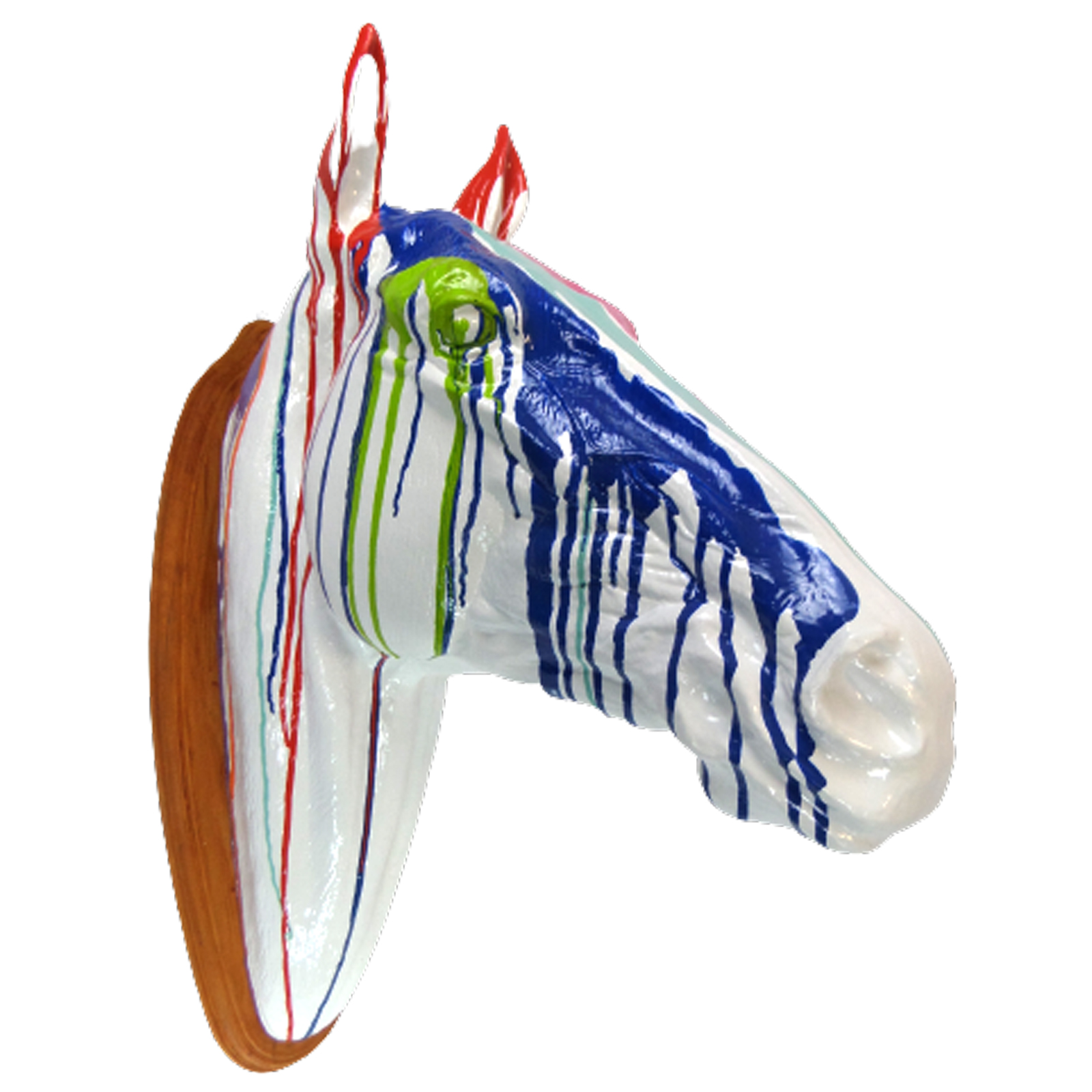 murale tete de cheval multicolore fond blanc