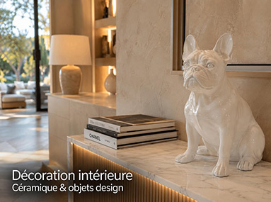 Statue bouledogue céramique blanche décoration intérieure design